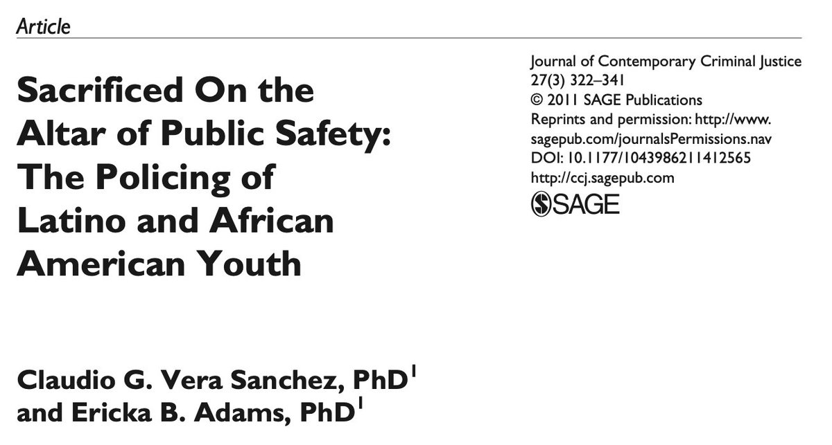 Sacrificed on the Altar of Public Safety: The Policing of Latino and African American Youth