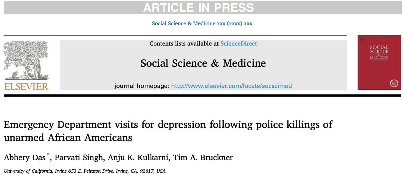 Emergency Department Visits for Depression Following Police Killings of Unarmed African Americans