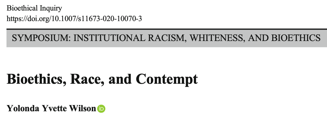 Bioethics, Race, and Contempt