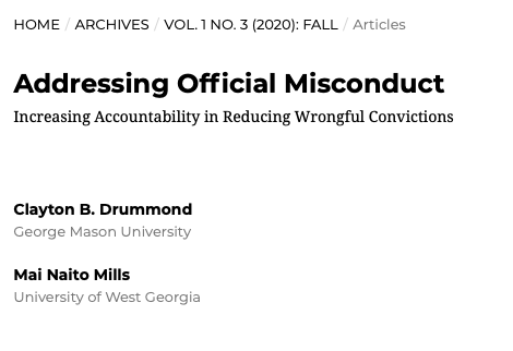 Addressing Official Misconduct: Increasing Accountability in Reducing Wrongful Convictions