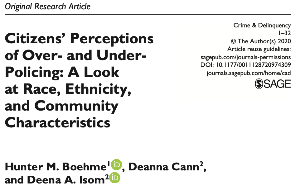 Citizens' Perceptions of Over- and Under- Policing: A Look at Race, Ethnicity, and Community Characteristics