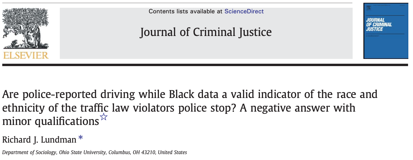 Are police-reported driving while Black data a valid indicator of the race and ethnicity of the traffic law violators police stop? A negative answer with minor qualifications