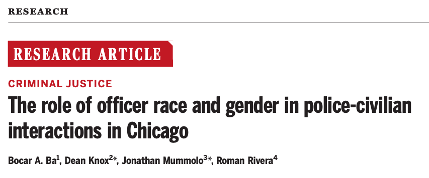 The role of officer race and gender in police-civilian interactions in Chicago