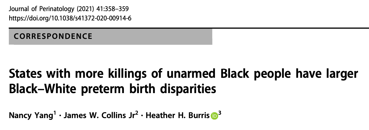 States with more killings of unarmed Black people have larger Black–White preterm birth disparities