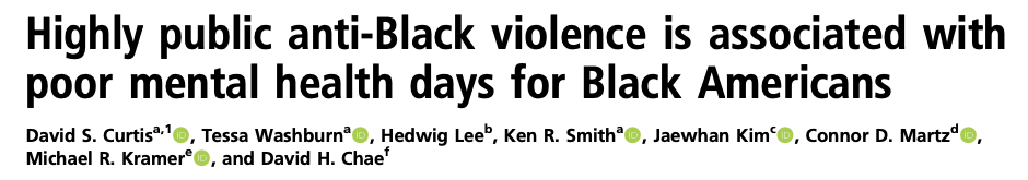 Highly public anti-Black violence is associated with poor mental health days for Black Americans