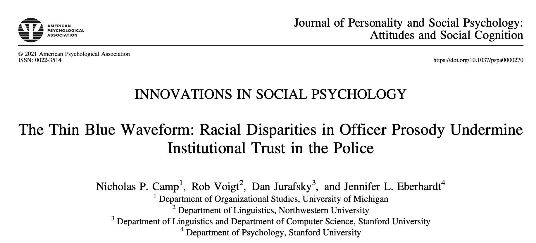 The Thin Blue Waveform: Racial Disparities in Officer Prosody Undermine Institutional Trust in the Police