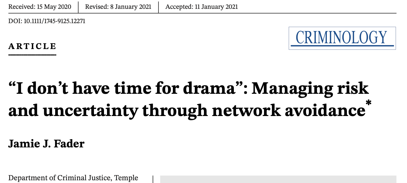 “I don't have time for drama”: Managing risk and uncertainty through network avoidance