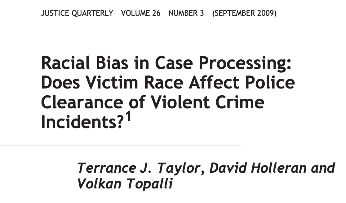 Racial Bias in Case Processing: Does Victim Race Affect Police Clearance of Violent Crime Incidents?